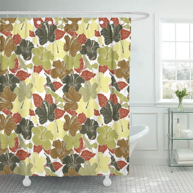 ABPHQTO Hermoso para acuarela con flores de hibisco Exquisito con cortinas de ducha de baño marrón vintage 152x180 cm ABPHQTO PKNMT60x72Shower-4873