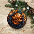 thumbnail image 4 of Pumpkin Skull with Glowing Red Eyes Stained Glass Style Ceramic Ornament, Halloween Themed Christmas Gift and Decor, 4 of 5