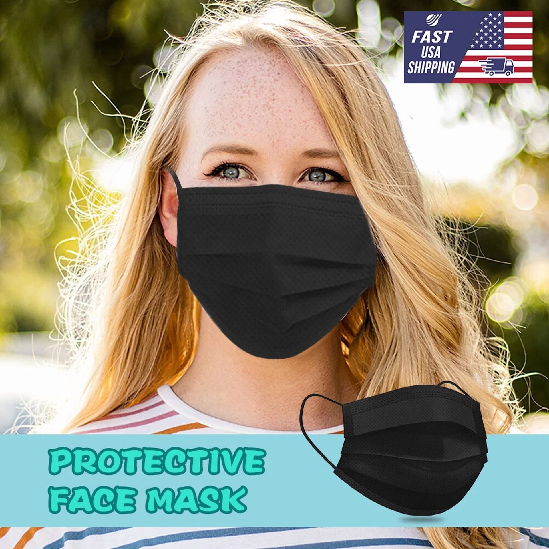 CIRCLE- 100Pcs 3-Layers Black Face Masks Protective Disposable Respirator Mouth Cover