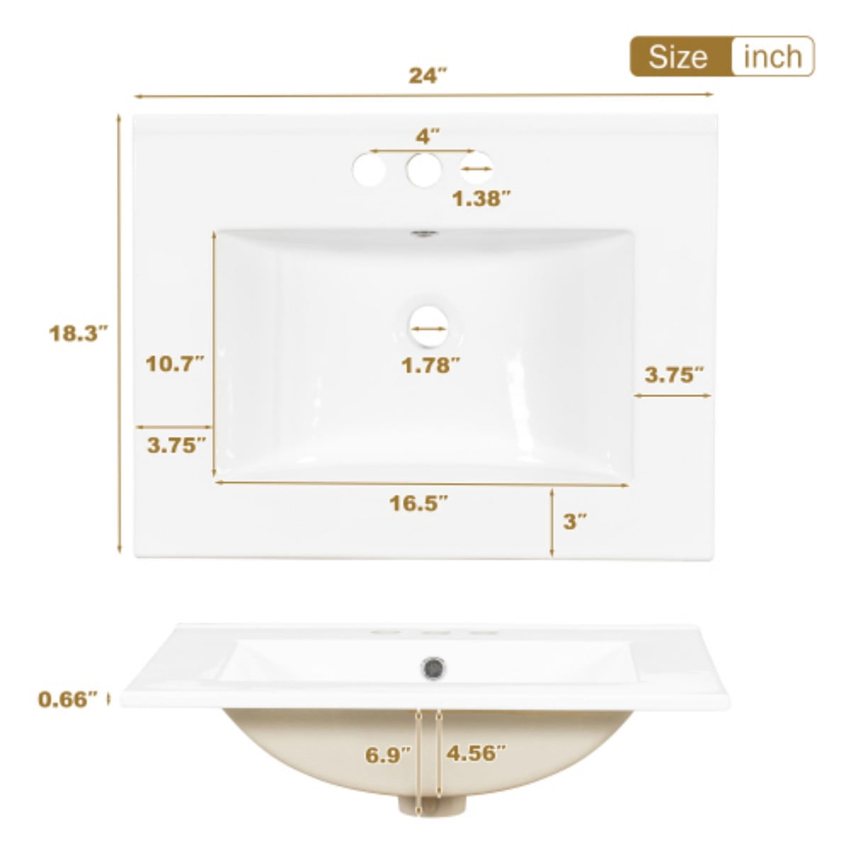 24.8" Bathroom Vanity with Ceramic Sink, Freestanding Bathroom Vanity Cabinet, Soft Close Door, 3 Drawers, Green