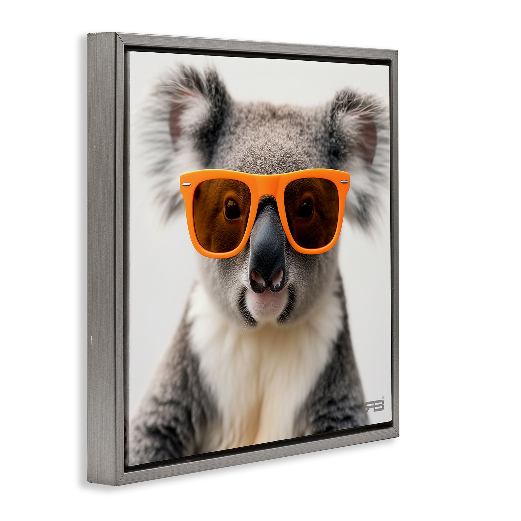 Stupell Industries Cool Koala & Glasses Animals Painting Gray Floater Framed Canvas Art Print Wall Art, 18 x 18