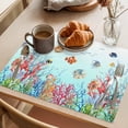 thumbnail image 3 of Turquoise Ocean Life Placemats Set of 8 Summer Coastal Coral Fishes Place Mats Indoor Wipeable Table Mats Washable Cloth Dining Table Placemats for Kitchen Holiday Party Home Decor 13x19 Inch, 3 of 9