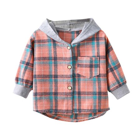 

Toddler Baby Boy Hoodie Plaid Classic Button Down Cotton Hooded Long Sleeve T Shirt Tops Kid Spring Fall Clothes Outfits 1-7T