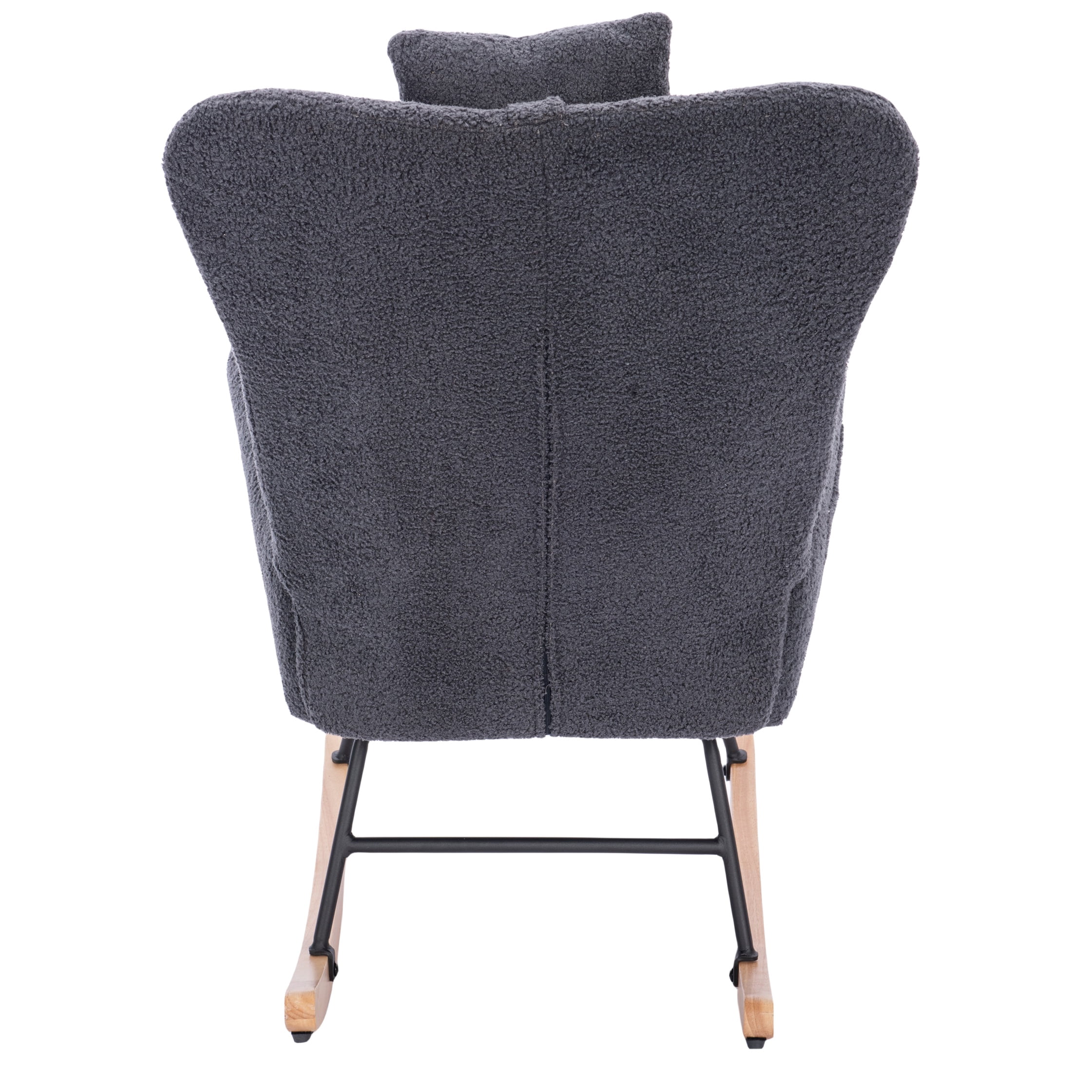 PORKISS Modern Rocking Chair, Upholstered Teddy Fabric Accent Chairs with High Backrest, Glider Rocker Comfortable Armchair with Padded Seat for Living Room Bedroom Playroom, Grey