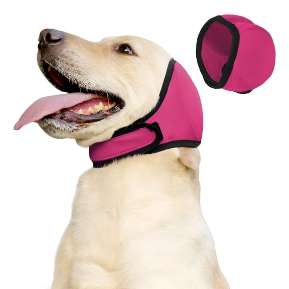 TELOLY Dog Calming Hoodie Quiet Ear Cover for Noise Protection Anxiety Relief Ear Muffs, No Shake Ear Wraps, Swim Cap Bath Blow Drying Headband Wraps for Ear Hematoma Groom Fireworks (Rose Red, L)