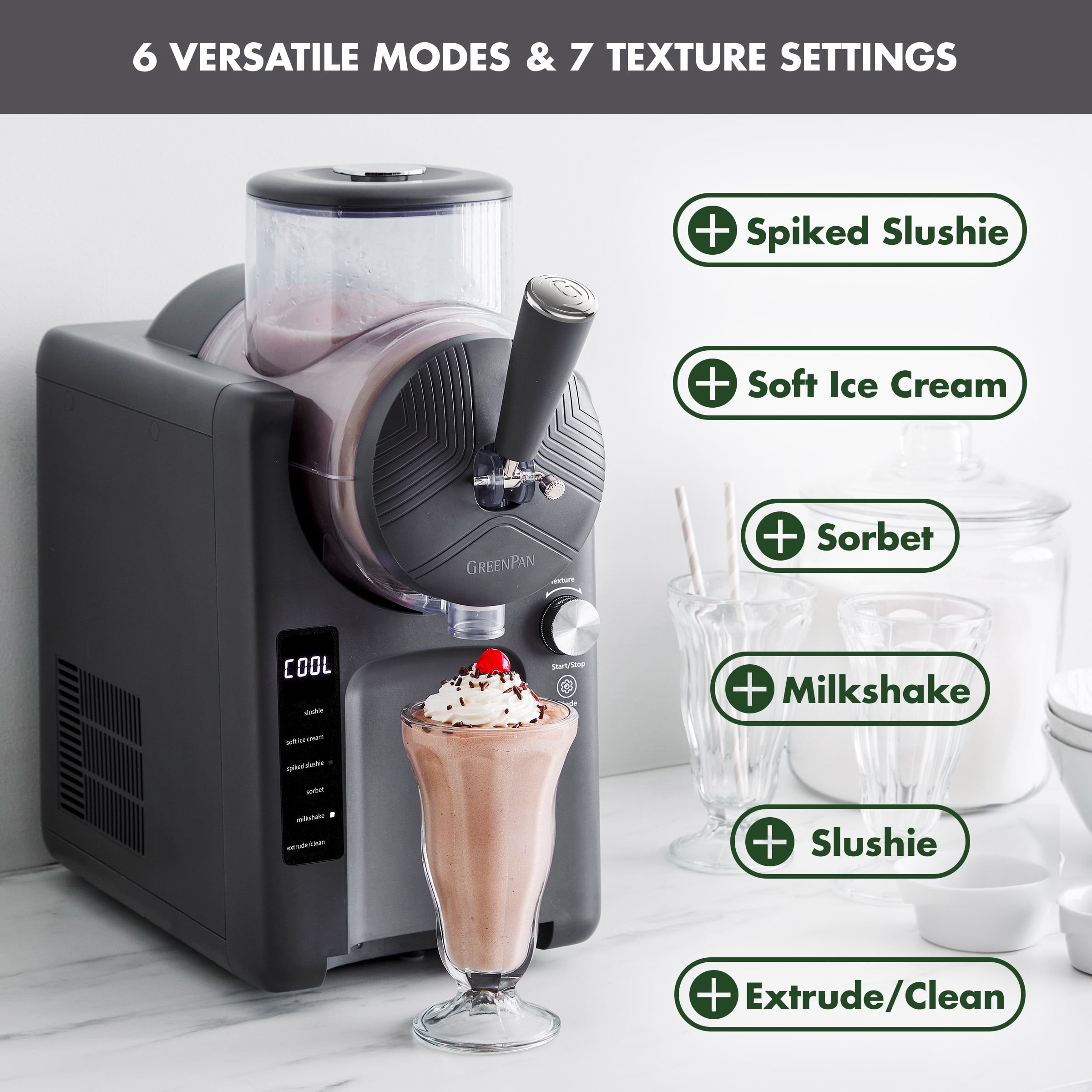 GreenPan Frost 6-Mode Ice Cream, Frozen Drink, Slushie & Milkshake Maker, No Freezer Needed