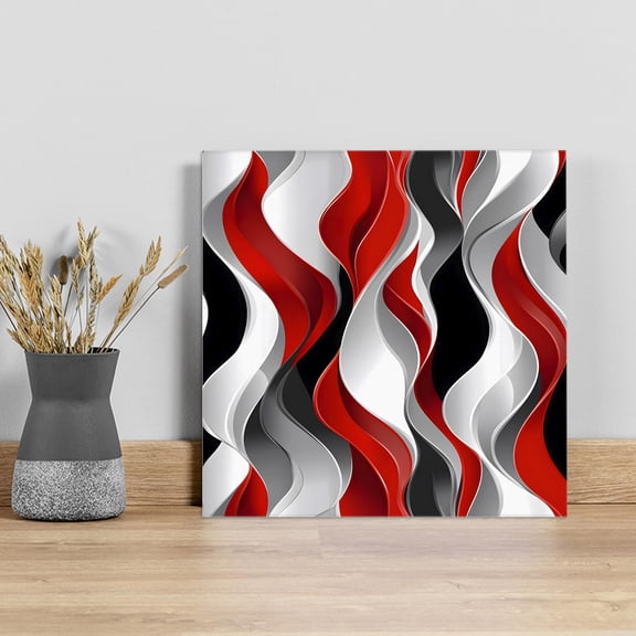 Red Black Grey Wall Art Painting on Canvas, Moire Modern Artwork Abstract Canvas Art Home Prints Wall Art Framed Modern Artwork for Living Room Bedroom Wall Decor 20x20in