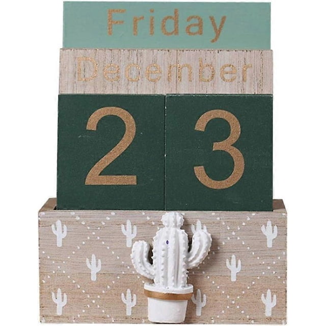 Vett Wooden Perpetual Calendar, Vintage Wood Block Perpetual Calendar Desk Accessory Month Week