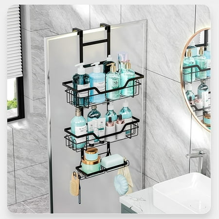 Shower Caddy Over the Door 3-Tier Hanging Shower Organizer Storage Rack Sturdy Waterproof Shelf Basket with 4 Fixed Hooks & 2 Soap Holders No Drilling Shower Caddy Over the Door 3-Tier Hanging Shower Organizer Storage Rack Sturdy Waterproof Shelf Basket with 4 Fixed Hooks & 2 Soap Holders No Drilling