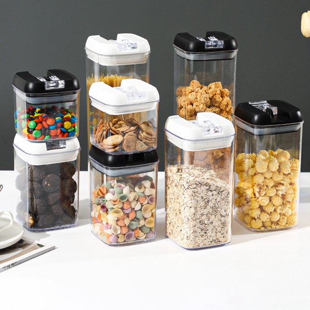 Kitchen Dry Food Dispenser Moisture Proof & Dust-proof Transparent Rice Grain Storage Container Sealed Storage Tank for Flour Soybean Cereal Nut Snack Pet Food Kitchen Organizer