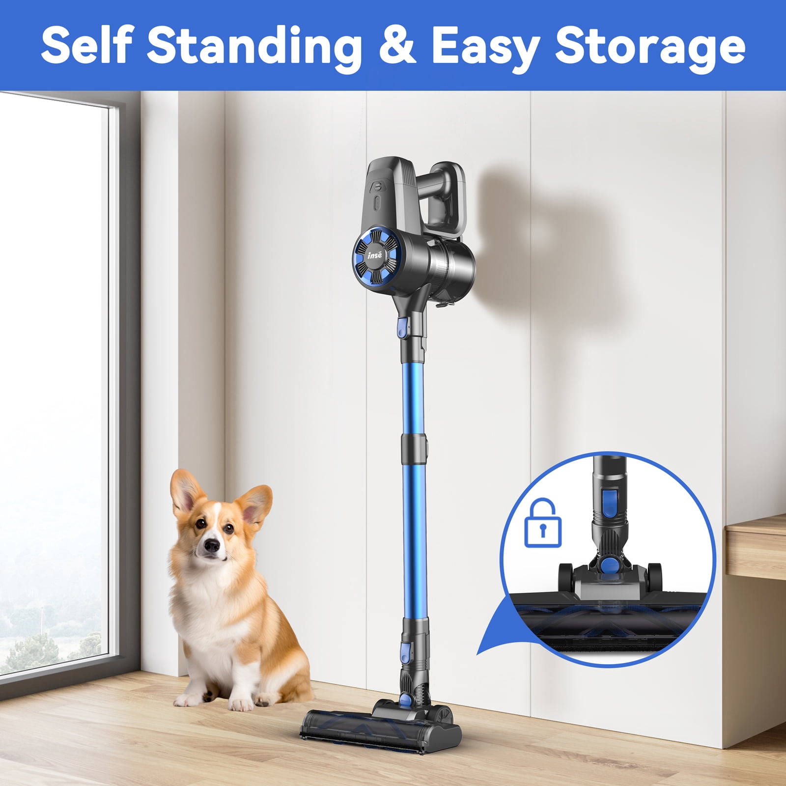 INSE Cordless Vacuum Cleaner,Ultra-Lightweight,LED Headlights,Removable Handheld Vacuum for Pet Hair Carpet Hardfloors,N3S/N3X