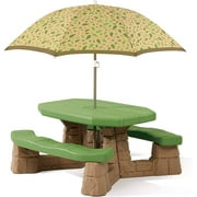 Step2 Naturally Playful Kids Picnic Table with Removeable Umbrella, Indoor/Outdoor Toys, Fits 6 Children, Made of Durable Plastic, For Toddlers 3+ Years Old, Green & Leaves