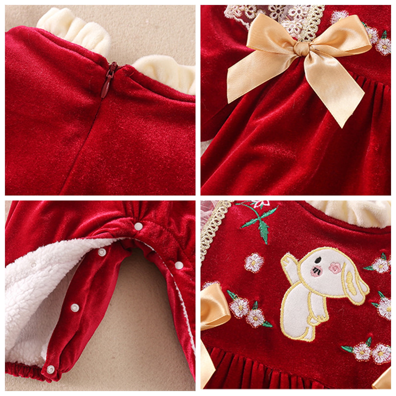 Odeerbi Toddler Girls Clothes Christmas Jumpsuit Baby Romper Christmas Jumpsuit Hooded Fleece Rompers Infant Thick Snowsuit Winter Warm Outerwear Outfits Red 11-16 Months