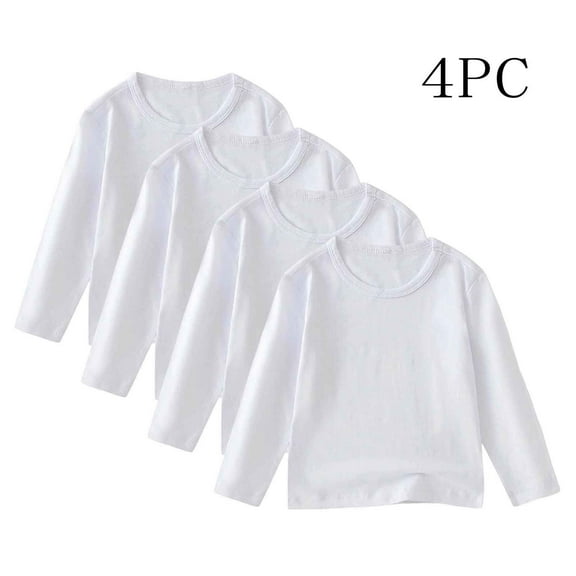 BRGZLK 4 PC Girls Basic Long Sleeve Shirts Unisex Trendy Soft Cozy Cute Solid Color Crew Neck Long Sleeve Tops White 8-9 Years