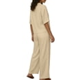 thumbnail image 7 of hoksml Women's 2 Piece Outfit Collared Neck Short Sleeve Top and Wide Leg Pants Cotton Linen Blend Casual Set, 7 of 7
