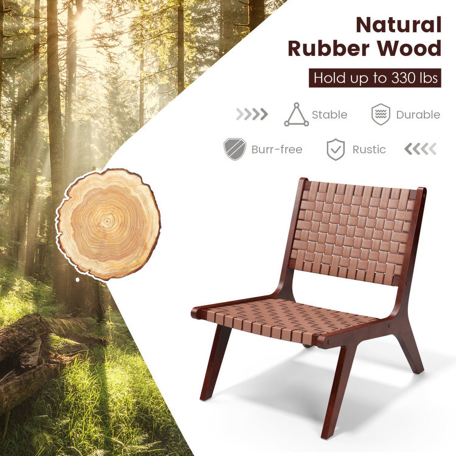 Finihen Accent Chair, Armless Accent Chair, Woven Leather Accent Chairs with Wood Frame-1 Piece, for Indoor, Outdoor, Brown Finihen Accent Chair, Armless Accent Chair, Woven Leather Accent Chairs with Wood Frame-1 Piece, for Indoor, Outdoor, Brown