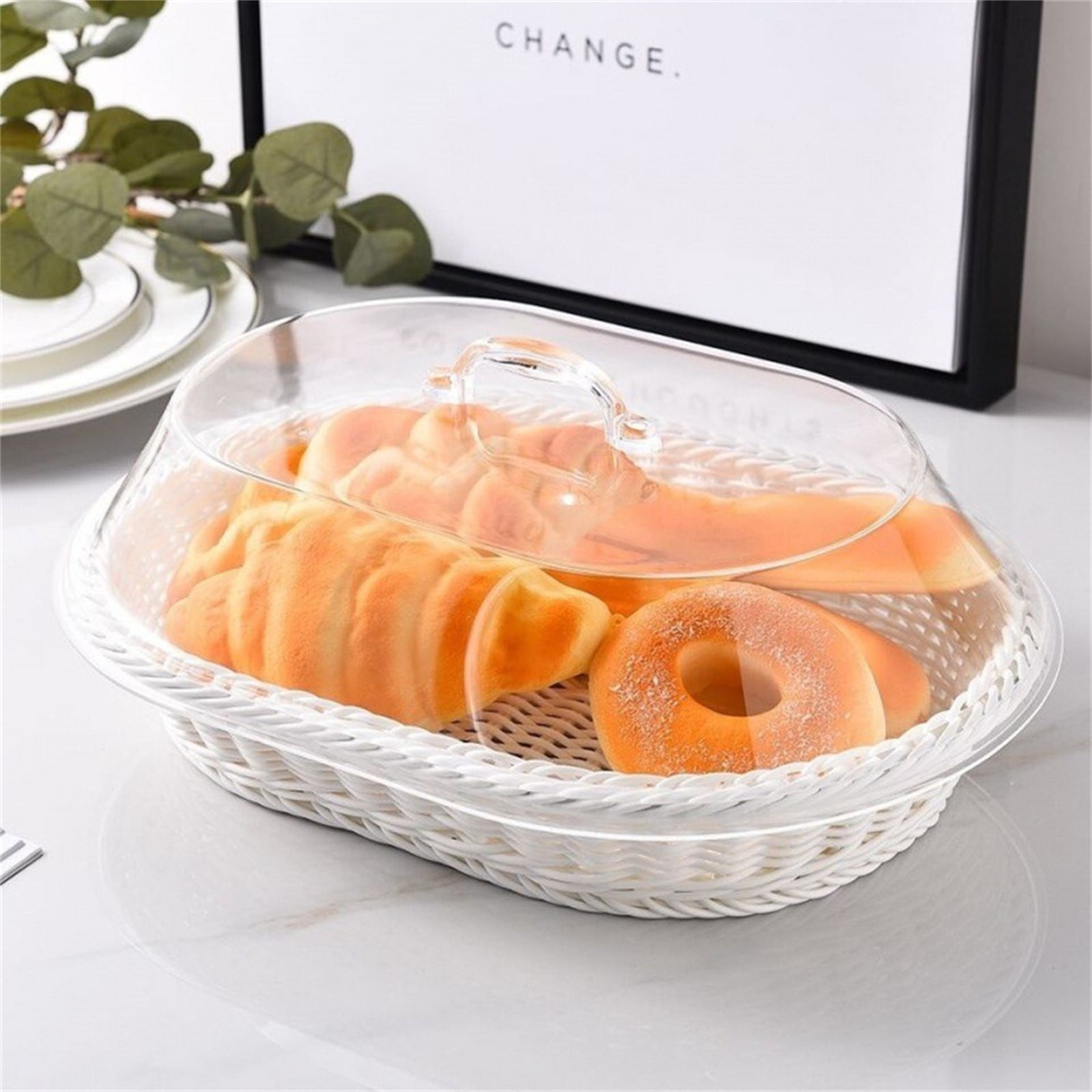 2025 Clearance!! Wicker Basket With Acrylic Lid Wicker Basket With Acrylic Cover Wicker Basket With Lid For Food Wicker Bread Basket Woven Bread Picnic Basket Wicker Bread Basket For Serving