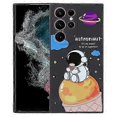 thumbnail image 1 of For Samsung Galaxy S22 Ultra 5G Milk Tea Astronaut Pattern Liquid Silicone Phone, 1 of 4