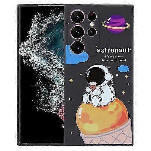 For Samsung Galaxy S22 Ultra 5G Milk Tea Astronaut Pattern Liquid Silicone Phone