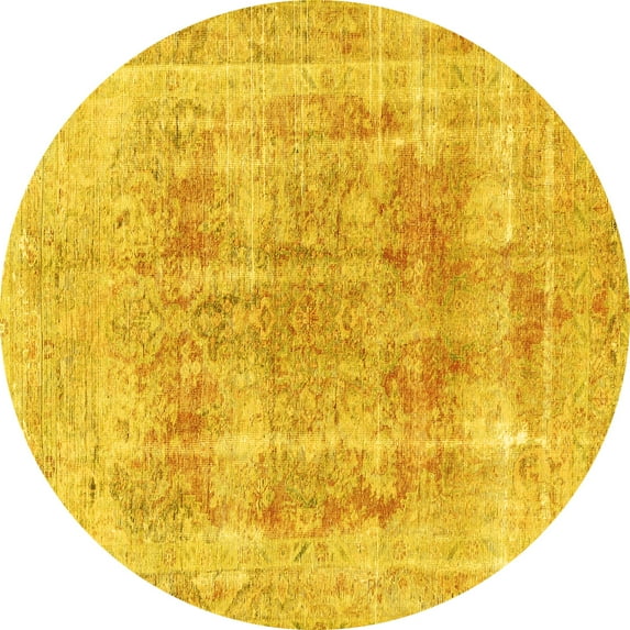 Ahgly Company Machine Washable Indoor Round Persian Yellow Traditional Area Rugs, 7' Round