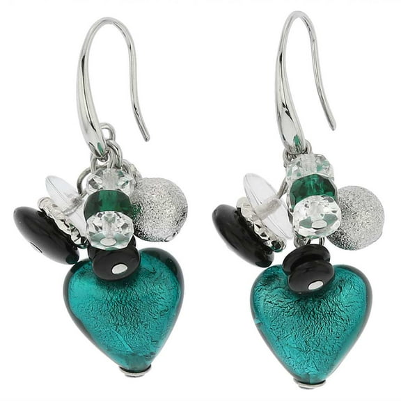 GlassOfVenice Murano Glass Donatella Heart Charms Earrings - Aqua