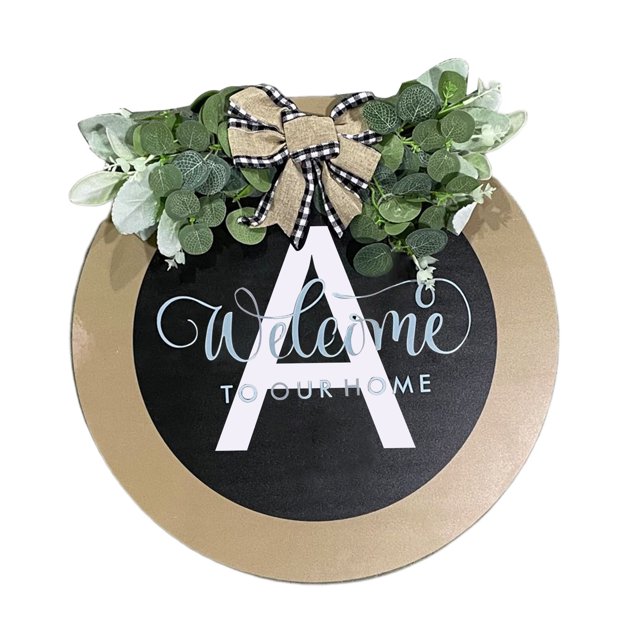 CSChome Panneau de Porte Couronne de Porte d'Entrée Lettres Z 26 Panneau Rond avec Fausse Fleur Style Rural Panneau Suspendu