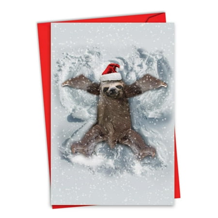 NobleWorks Funny Christmas Thank You Greeting Card with 5 x 7 Inch Envelope (1 Card) Sloth Angel C6214XTG