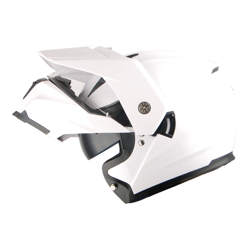 1Storm New Motorcycle Modular Flip up Full Face Helmet Dual Visor: HJK910 DSPORT Glossy White