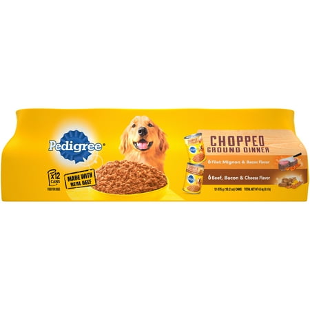 Filet Mignon No Bacon (Pedigree Chopped Ground Dinner Filet Mignon & Bacon Flavor and Bacon & Cheese Flavor Adult Canned Wet Dog Food Variety Pack, (12) 13.2 oz.)