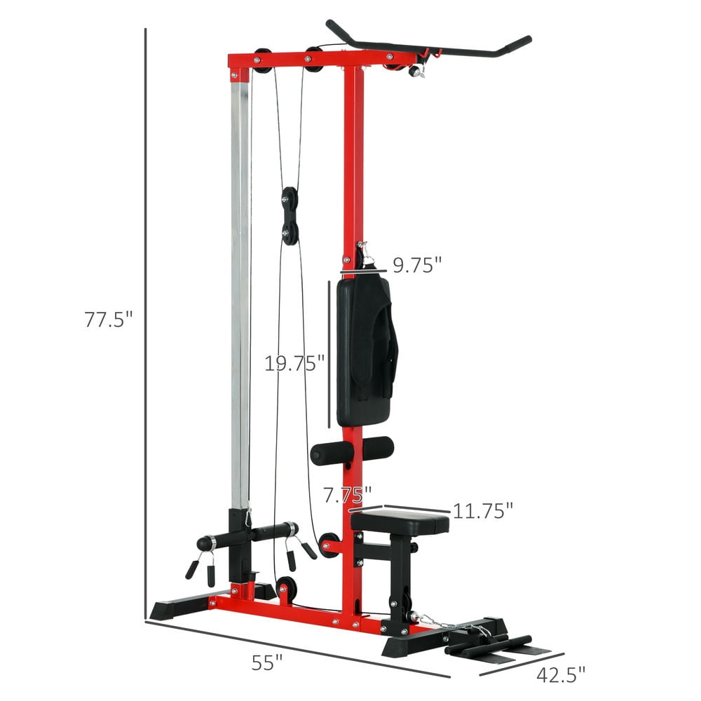 Spaco Cable Machine with High and Low Pulley Stations, Cable Row Machine with Adjustable Seat and Flip-Up Footplate, LAT Machine for Home Gym, Black