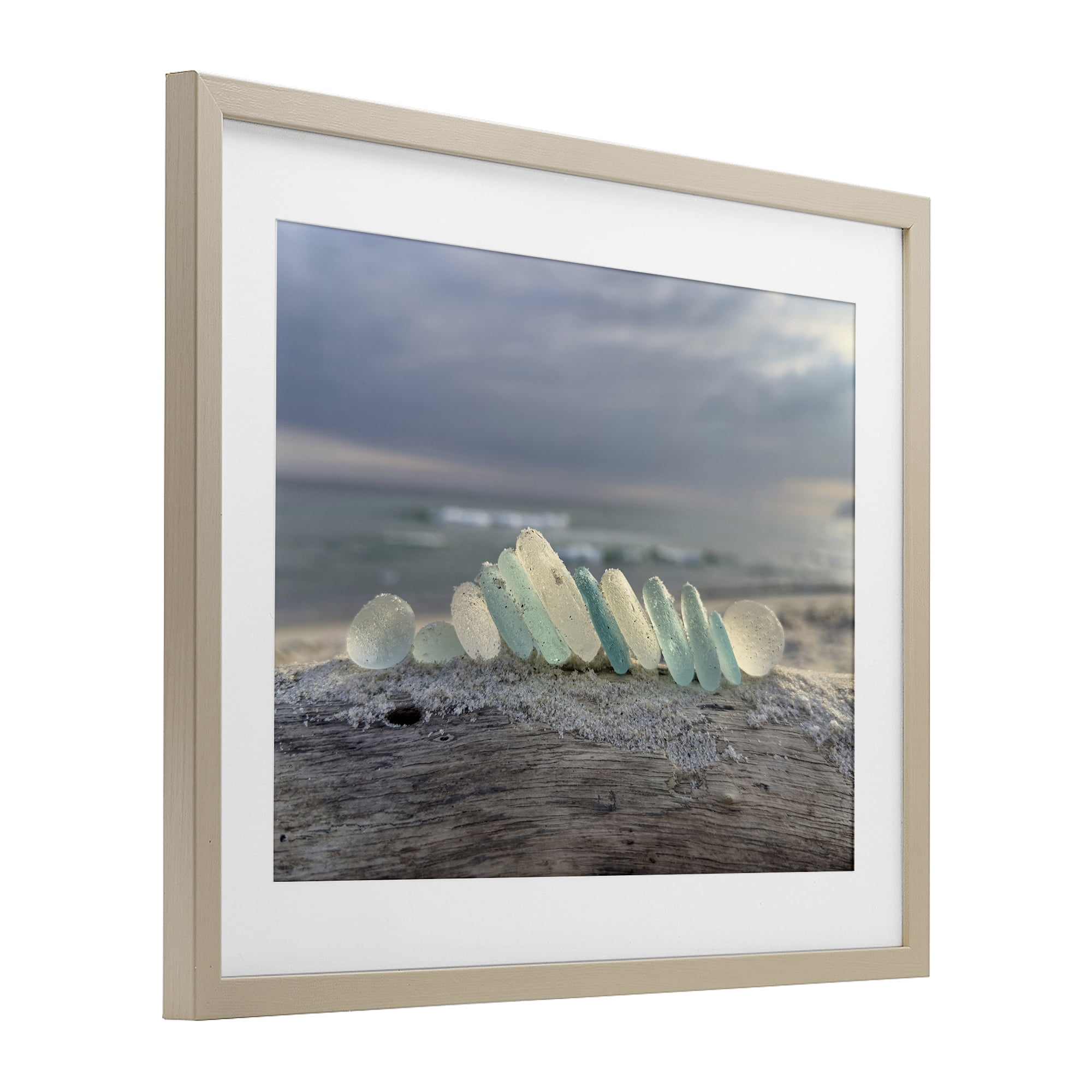 Stupell Industries Sea Glass On Driftwood Birch Framed Print Under Glass, design by LMarie Allen