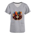 thumbnail image 5 of Jinhomg Womens Funny Holiday Scrubs Mardi Gras Carnival Themed Working Uniform Lightweight Comfy Short Sleeve V-Neck Holiday Caregiver Top Gray S, 5 of 6