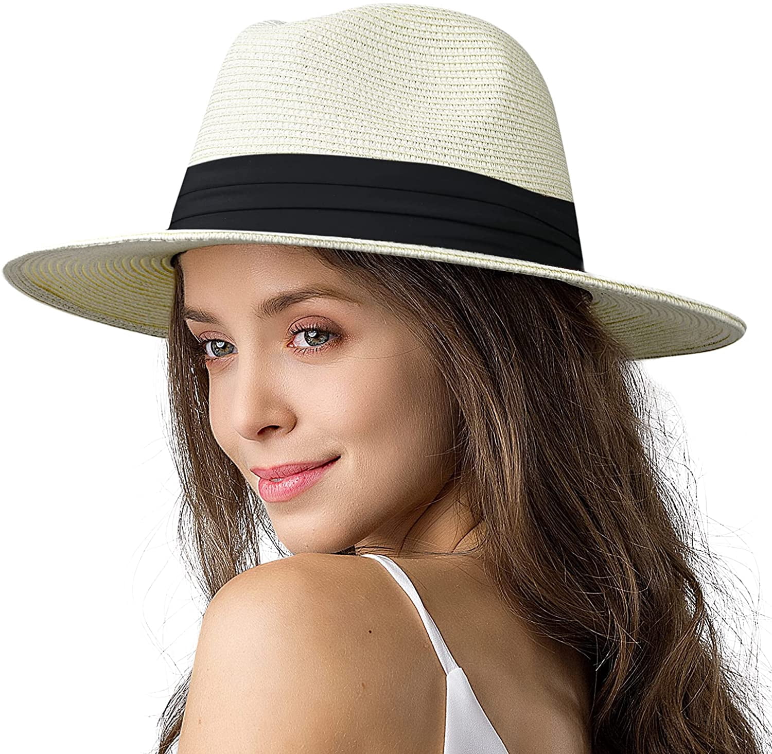 Womens Mens Wide Brim Straw Panama Hat 