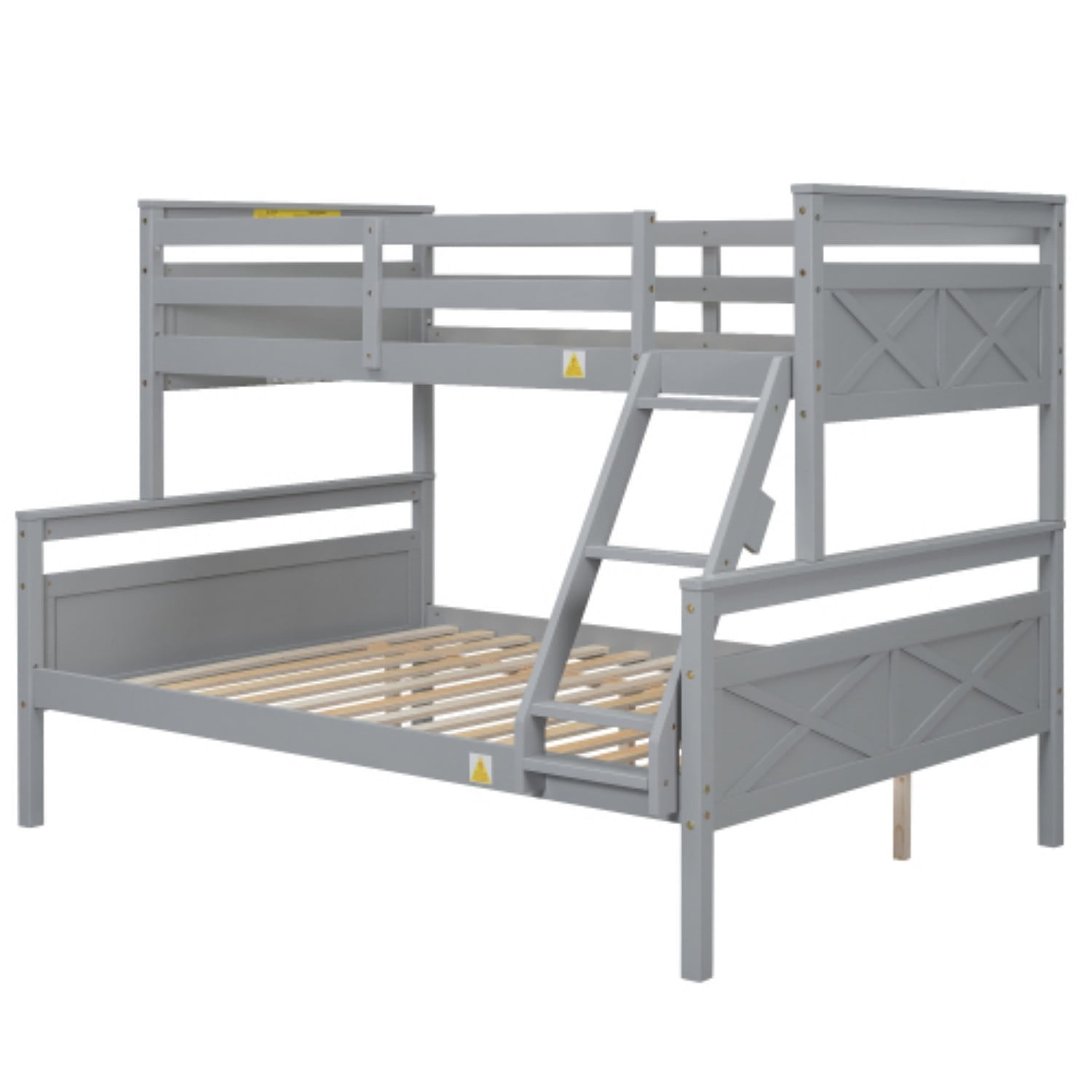 Twin Over Full Bunk Bed with Ladder and Safety Guardrails, Convertible Wood Bunk Bed Frame, Detachable into Twin & Full Platform Beds for Kids Bedroom, Gray