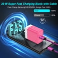 thumbnail image 3 of 2Pcs 20W PD Charger Block Fast Wall Charger with 6FT Type-C Cable, Power Adapter Compatible with iPhone 17/16/15 Pro Max, iPad Pro, Galaxy S26, Android Phone, Pink, 3 of 7
