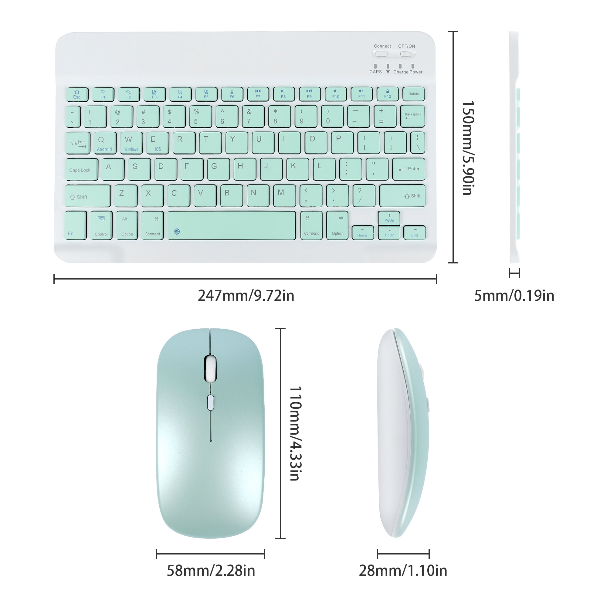 PloutoRich 10 inch Wireless Keyboard and Mouse Combos, Mini Ultra-Slim 78 Keys Tablet Keyboard, Portable Rechargeable Bluetooth Keyboard for Mac Windows Devices