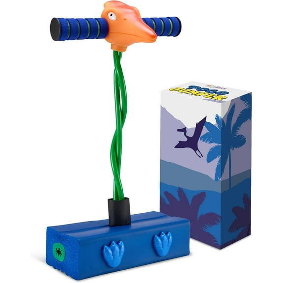 Playbees Terradactyl Foam Pogo Stick - Coolest Toy Jumper for Kids 3, 4, 5, 6, 7 Years Old - Inside & Outside Fun - Dinosaur Themed Bungee - Ideal Kids Fun, Gifts, Christmas, Birthday for Boys & Girls