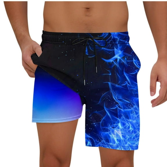 ZCFZJW Men's Swim Trunks Quick Dry 3D Flame Novelty Pattern Printed Beach Board Shorts with Pockets Cool Mesh Lining Bathing Suits Blue L