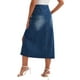 thumbnail image 3 of Falda de mezclilla para mujer INSPIRE CHIC, casual, con abertura lateral, en línea A, ajustada, de cintura alta, faldas de jeans XL, azul oscuro, 3 of 6