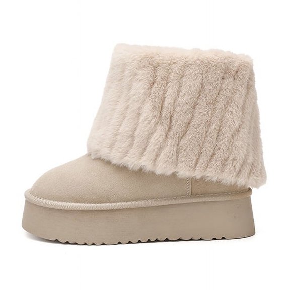Botas de nieve para mujer, de suela gruesa, con punta redonda, con pelo, cortas, informales, a juego, para otoño e invierno