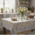 thumbnail image 2 of Serafina Home Spring Easter Vinyl Flannel Backed Tablecloth for Dining Room Kitchen Table Decor: Happy Bunny Rabbit Bunnies Pink Blue Green Yellow Grey White-Easter Rabbit 52" x 52", 2 of 7