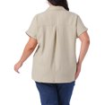 thumbnail image 3 of Camisas de mujer de talla grande con botones Agnes Orinda, con solapa, mangas cortas enrolladas, dobladillo dividido, blusas de verano, tops casuales con bolsillo 3X beige, 3 of 5