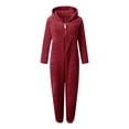 thumbnail image 6 of GiLiling Kids Footed Fuzzy Hooded Onesie Jumpsuit Footie Covers Soft Warm One Piece Zip Front Sherpa Lined Soft Cute Romper (Wine, 14-15 Years), 6 of 6