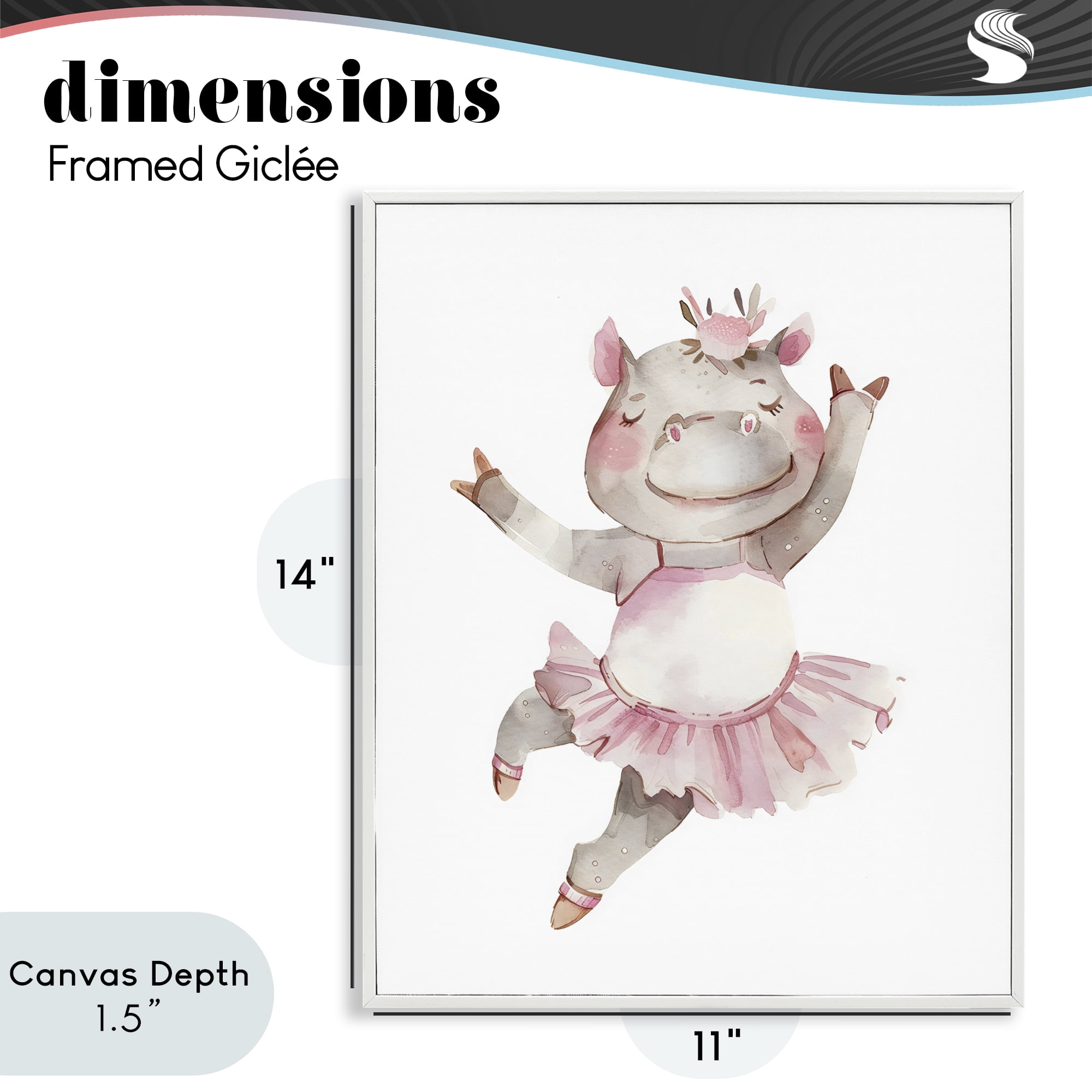 Stupell Industries Ballerina Hippo in Tutu White Framed Giclee Art, design by LSR Design Studio