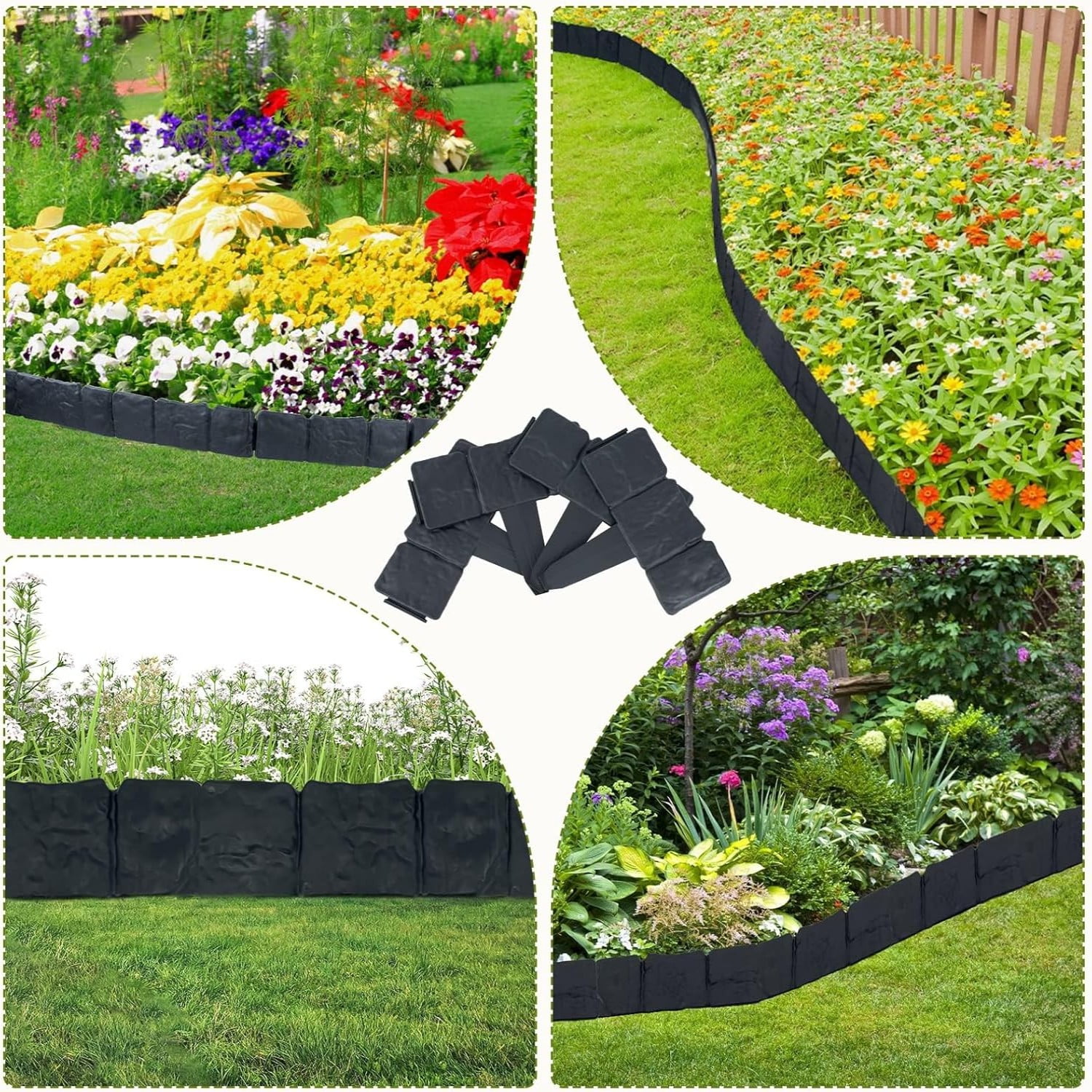 FTCBXT Edging for Landscaping,Landscape Edging Border, 24 Ft Plastic Garden Edging Border, Imitation Stone Fence for DIY Outdoor Yard Landscaping (30 Pcs, Black)