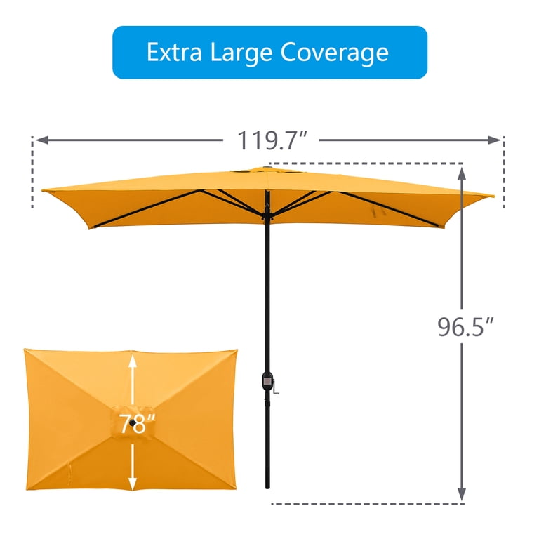 Kool 10x6.5ft Rectangular Patio Umbrella with Crank Handle, Outdoor Market Umbrella with 6 Sturdy Umbrella Ribs, Waterproof, Burgundy