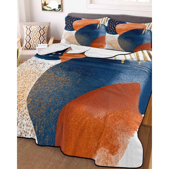 Navy Blue Burnt Orange Twin Size Down Alternative Comforter, Lightweight Comforter Quilt Bedding Set with Pillow Shams Abstract Modern Geometric All Seasons Bed Comforter Duvet Insert 68"x86"