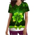 thumbnail image 2 of Fiudx Tops para Mujer Blusa de Manga Corta con Cuello En V para Mujer, Blusa con Bolsillos Estampados para El Día de San Patricio, Enfermería, 2 of 5