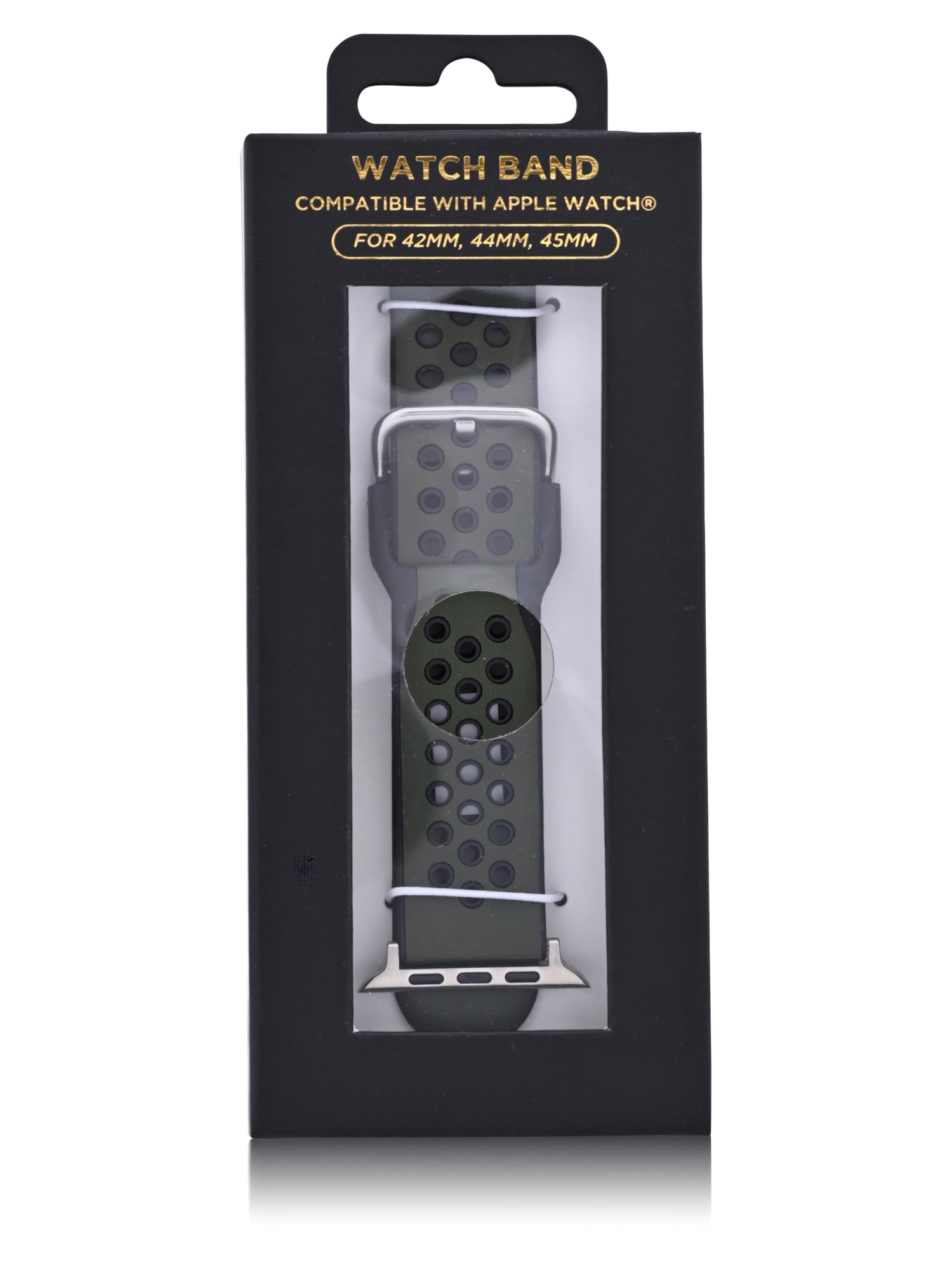 Adult Mens Army Green with Black Inlay Perforated 2 Piece PU Leather Replacement Strap . 38-41MM