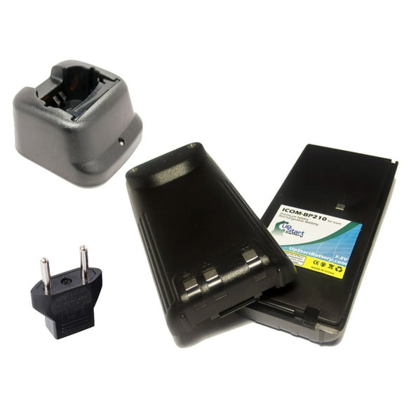 2x Pack - Icom IC-A24E Battery   Charger with EU Adapter - Replacement for Icom BP-210 Two-Way Radio Battery and Charger (1600mAh, 7.2V, NI-MH)